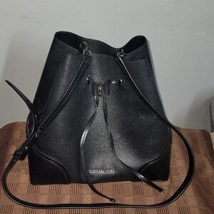 Michael Kors Black Leather Drawstring Bucket Bag